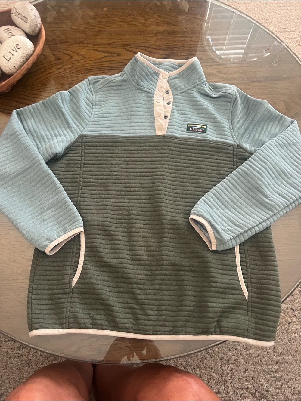 L.L. Bean Two-Tone Quilted Pullover Sweater - Sage/Olive